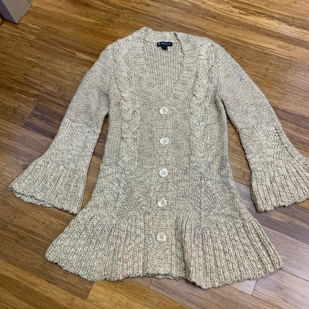INC International Concepts Women's Beige Cable Knit Bell Sleeve Cardigan Sweater